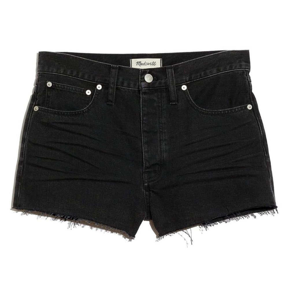 Madewell Black Denim  Dadjean Raw Hem Shorts 25